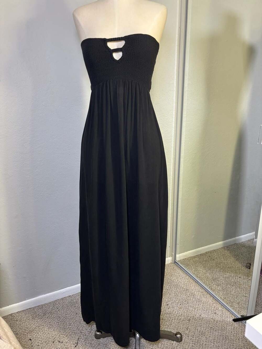 ANGL Black Smocked Bandeau Maxi Dress